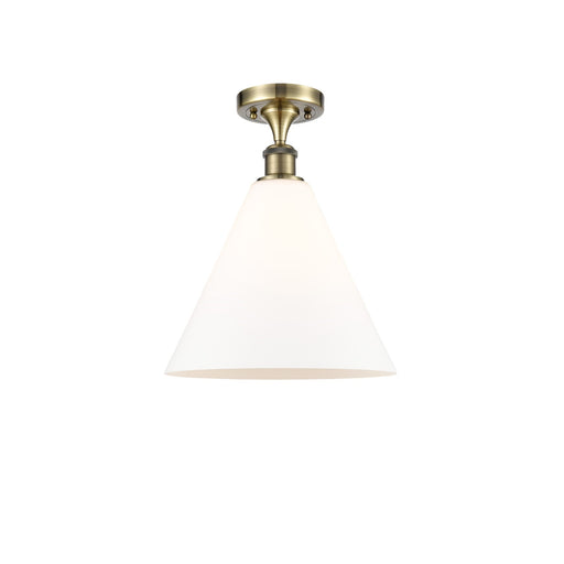 Innovations Berkshire 12in 1-Light Semi-Flush Mount | Industrial Antique Brass and Matte White Glass | Hallway | Model 516-1C-AB-GBC-121-LED
