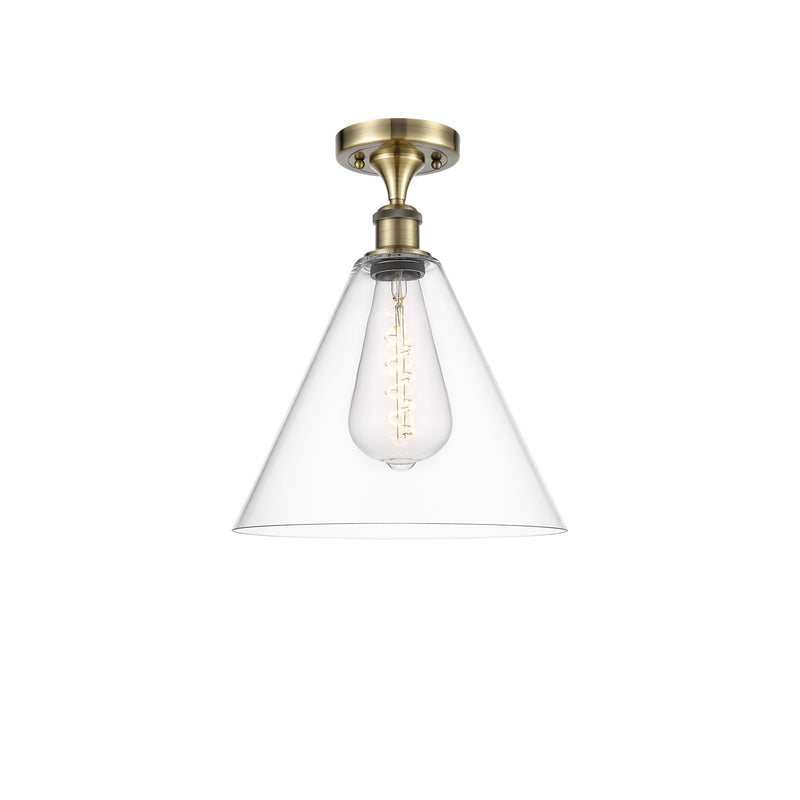 Innovations Berkshire 12in 1-Light Semi-Flush Mount | Industrial Antique Brass and Clear Glass | Hallway & Bedroom | Model 516-1C-AB-GBC-122-LED