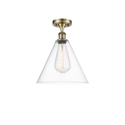 Innovations Berkshire 12in 1-Light Semi-Flush Mount | Industrial Antique Brass and Clear Glass | Hallway & Bedroom | Model 516-1C-AB-GBC-122-LED
