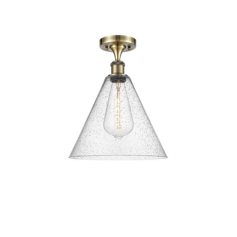 Innovations Berkshire 12in 1-Light Semi-Flush Mount | Industrial Antique Brass and Seedy Glass | Hallway & Bedroom | Model 516-1C-AB-GBC-124
