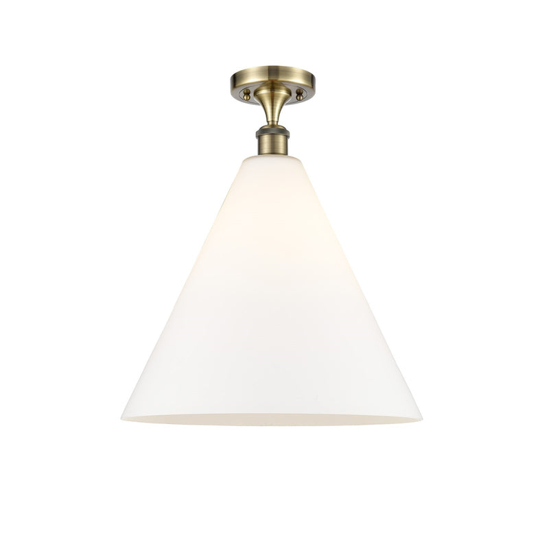 Innovations Lighting Berkshire 16in 1-Light Semi-Flush | Industrial Antique Brass and Matte White Glass | Kitchen & Dining | Model 516-1C-AB-GBC-161