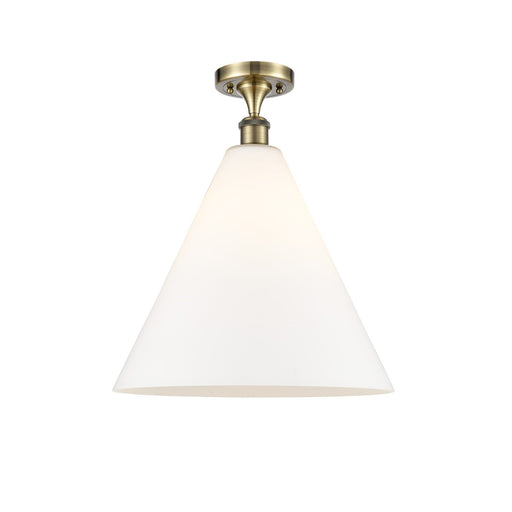 Innovations Lighting Berkshire 16in 1-Light Semi-Flush | Industrial Antique Brass and Matte White Glass | Kitchen & Dining | Model 516-1C-AB-GBC-161