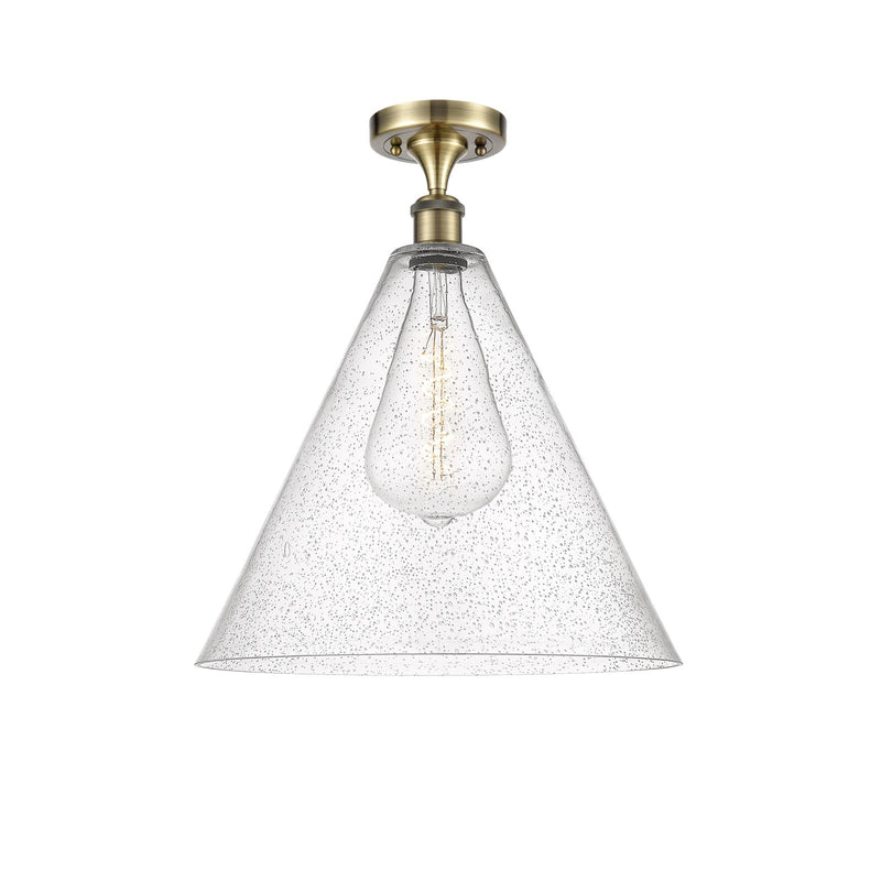 Innovations Lighting Berkshire 16in 1-Light Semi-Flush | Industrial Antique Brass and Seedy Glass | Hallway & Bedroom | Model 516-1C-AB-GBC-164