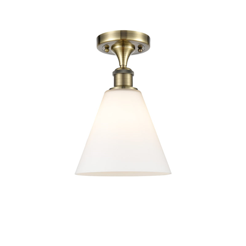 Innovations Berkshire 8in 1-Light Semi-Flush | Industrial Antique Brass and Matte White Glass | Hallway & Entryway | Model 516-1C-AB-GBC-81-LED