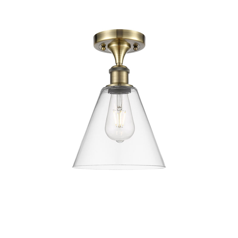 Innovations Berkshire 8in 1-Light Semi-Flush | Industrial Antique Brass and Clear Glass | Hallway & Entryway | Model 516-1C-AB-GBC-82-LED
