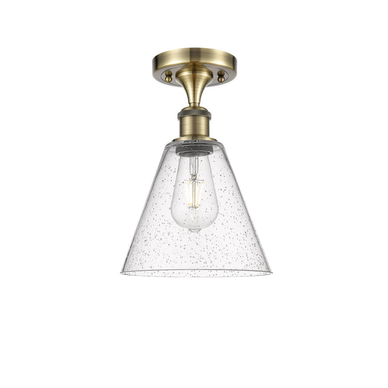 Innovations Berkshire 8in 1-Light Semi-Flush | Industrial Antique Brass and Seedy Glass | Hallway & Entryway | Model 516-1C-AB-GBC-84