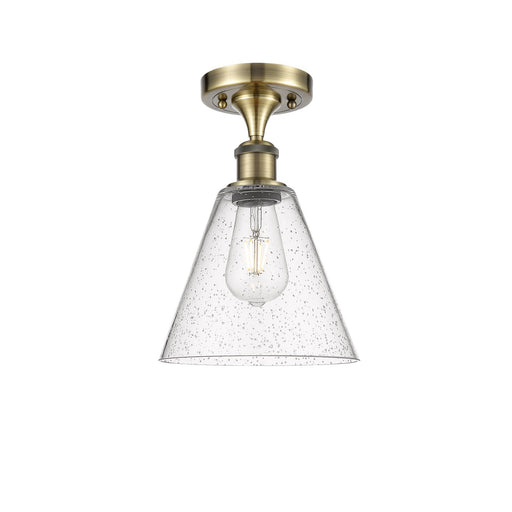 Innovations Berkshire 8in 1-Light Semi-Flush | Industrial Antique Brass and Seedy Glass | Hallway & Entryway | Model 516-1C-AB-GBC-84-LED