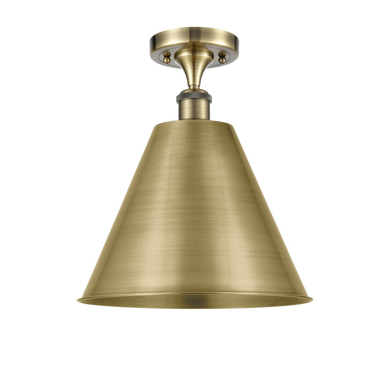 Innovations Berkshire 12in 1-Light Semi-Flush | Industrial Antique Brass and Antique Brass Metal Shade | Kitchen & Dining | Model 516-1C-AB-MBC-12-AB