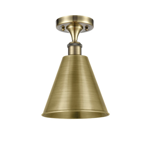 Innovations Berkshire 8in 1-Light Semi-Flush | Industrial Antique Brass and Antique Brass Metal Shade | Hallway | Model 516-1C-AB-MBC-8-AB-LED