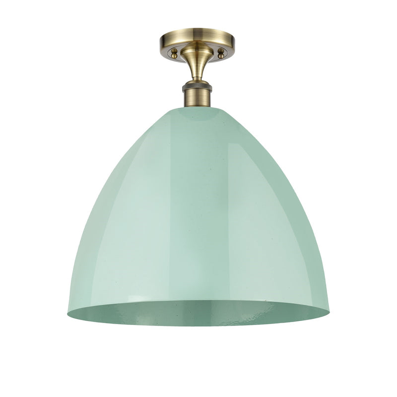 Innovations Plymouth 16in 1-Light Semi-Flush | Industrial Antique Brass and Seafoam Metal Shade | Kitchen & Dining | Model 516-1C-AB-MBD-16-SF-LED