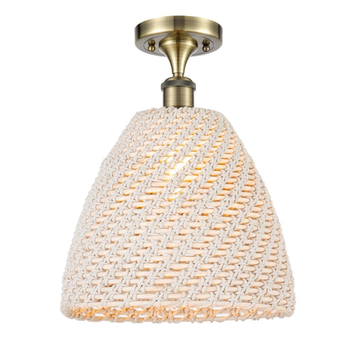 Innovations Bristol Natural 12in 1-Light Semi-Flush | Farmhouse Antique Brass and Natural Fiber Dome | Entryway | Model 516-1C-AB-NBD-12-NAT