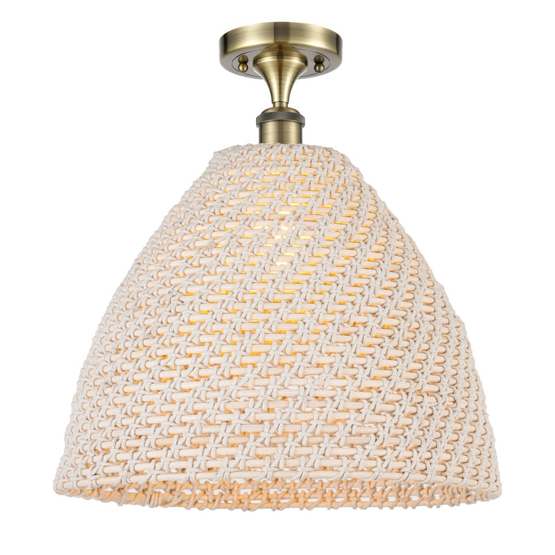 Innovations Bristol Natural 16in 1-Light Semi-Flush | Farmhouse Antique Brass and Natural Fiber Dome | Entryway | Model 516-1C-AB-NBD-16-NAT