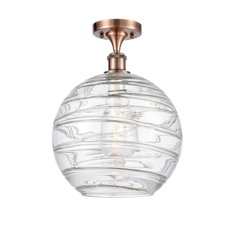 Innovations Athens Deco Swirl 12in 1-Light Semi-Flush | Industrial Antique Copper and Clear Glass | Hallway & Bedroom | Model 516-1C-AC-G1213-12CL