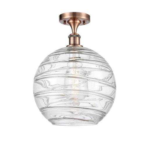 Innovations Athens Deco Swirl 12in 1-Light Semi-Flush | Industrial Antique Copper and Clear Glass | Hallway & Bedroom | Model 516-1C-AC-G1213-12CL