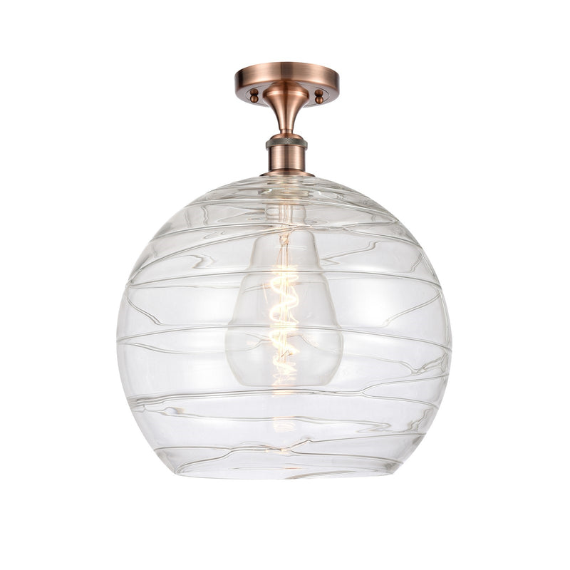 Innovations Athens Deco Swirl 14in 1-Light Semi-Flush | Industrial Antique Copper and Clear Glass | Hallway & Bedroom | Model 516-1C-AC-G1213-14CL