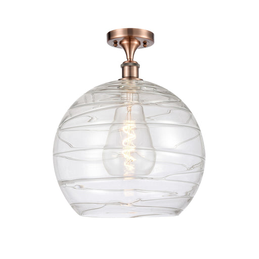 Innovations Athens Deco Swirl 14in 1-Light Semi-Flush | Industrial Antique Copper and Clear Glass | Hallway & Bedroom | Model 516-1C-AC-G1213-14CL