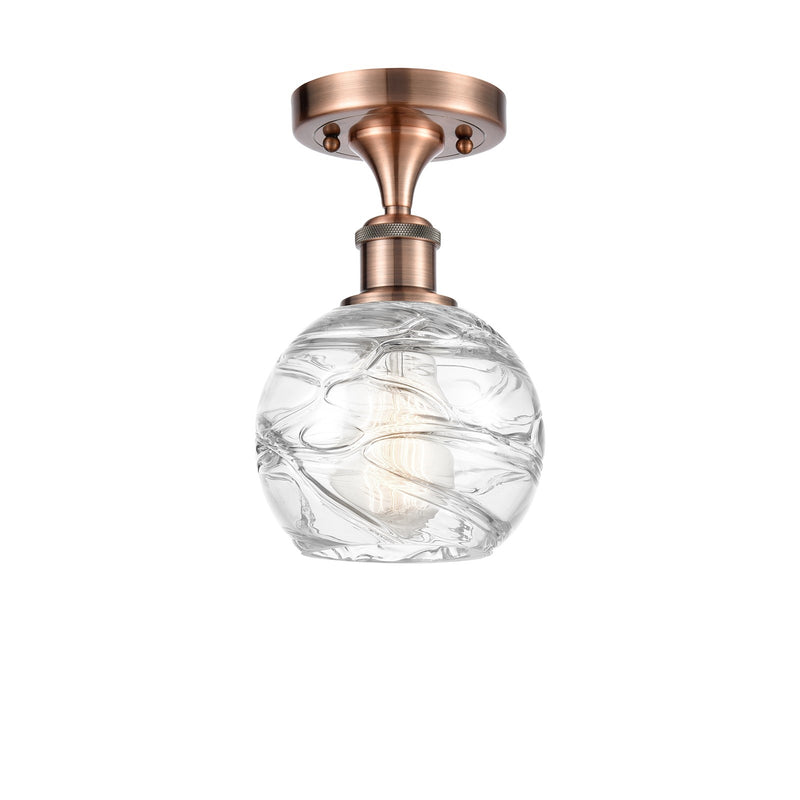 Innovations Athens Deco Swirl 6in 1-Light Semi-Flush | Industrial Antique Copper and Clear Glass | Hallway & Bedroom | Model 516-1C-AC-G1213-6CL