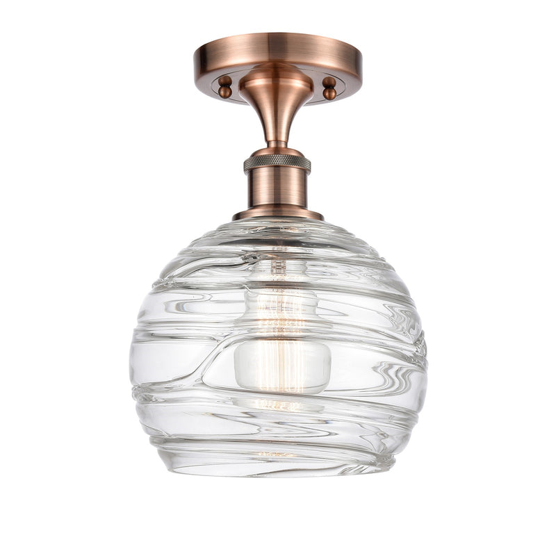 Innovations Athens Deco Swirl 8in 1-Light Semi-Flush | Industrial Antique Copper and Clear Glass | Hallway & Bedroom | Model 516-1C-AC-G1213-8CL