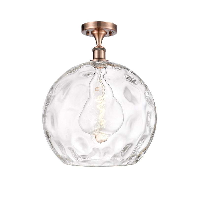 Innovations Athens Water Glass 13in 1-Light LED Semi-Flush | Industrial Antique Copper and Clear Glass | Kitchen | Model 516-1C-AC-G1215-14-LED