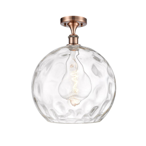 Innovations Athens Water Glass 13in 1-Light LED Semi-Flush | Industrial Antique Copper and Clear Glass | Kitchen | Model 516-1C-AC-G1215-14-LED