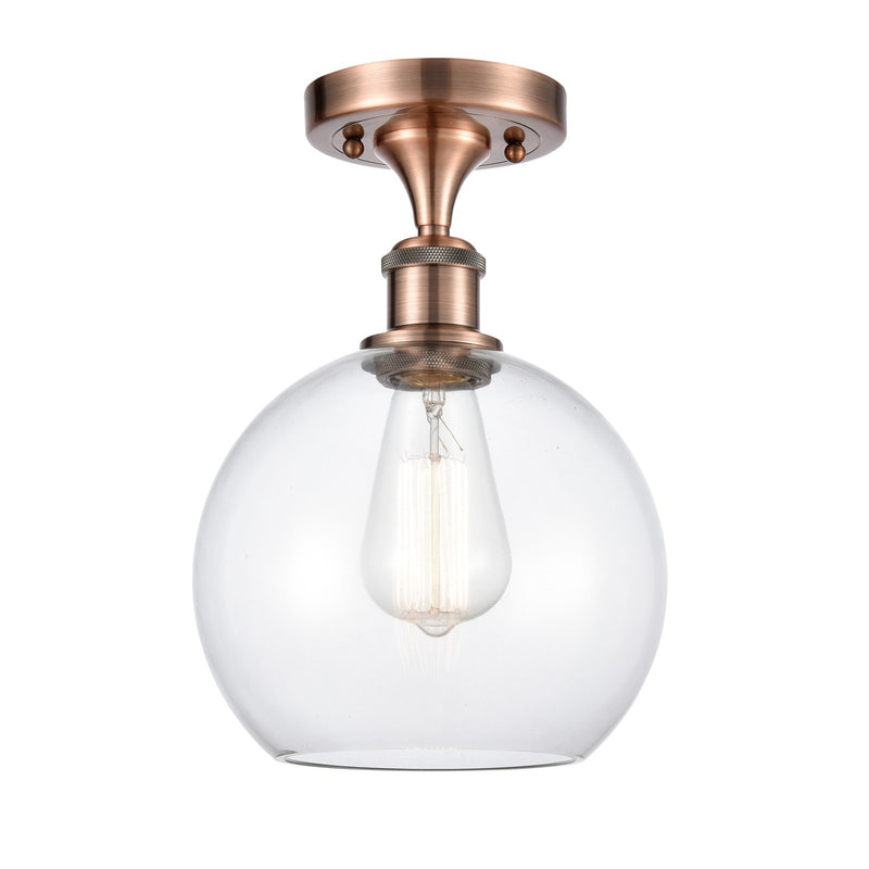 Innovations Athens Basket Weave 8in 1-Light Semi-Flush | Modern Farmhouse Antique Copper and Clear Glass | Hallway | Model 516-1C-AC-G122C-8CL
