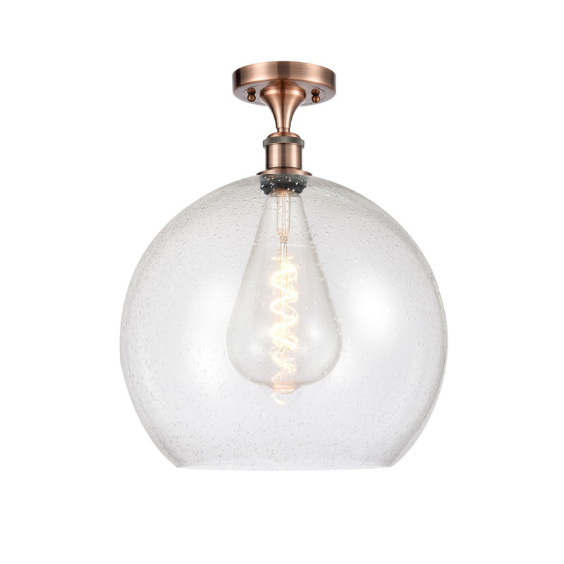 Innovations Athens 14in 1-Light Semi-Flush | Industrial Antique Copper and Seedy Glass | Kitchen & Hallway | Model 516-1C-AC-G124-14-LED