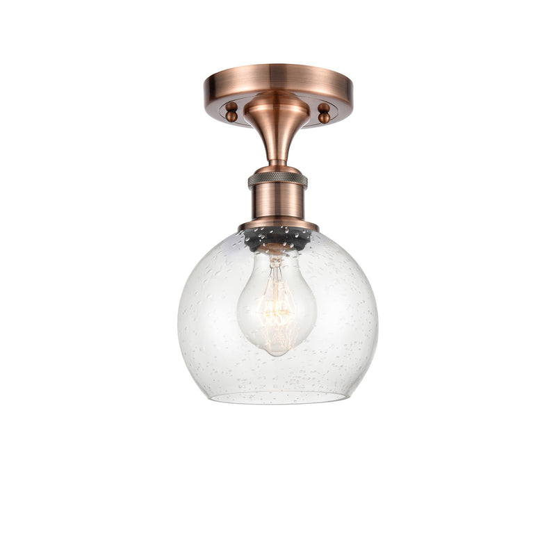 Innovations Athens 6in 1-Light Semi-Flush | Industrial Antique Copper and Seedy Glass | Kitchen & Hallway | Model 516-1C-AC-G124-6-LED