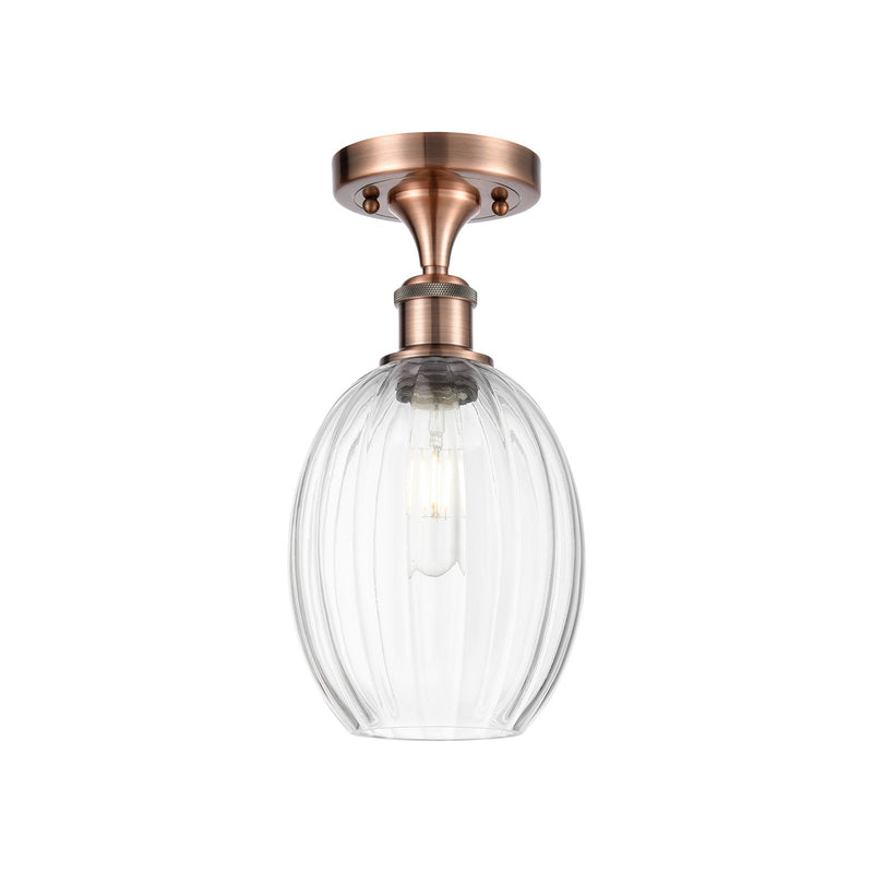 Innovations Preston Bulb 6in 1-Light Semi-Flush | Industrial Antique Copper and Clear Glass | Hallway & Bedroom | Model 516-1C-AC-G459-6CL