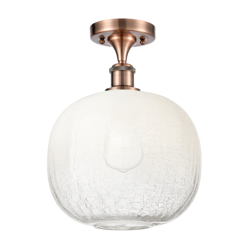 Innovations Brookhaven Sphere 10.5in 1-Light Semi-Flush | Industrial Antique Copper and Opal Glass | Hallway & Entryway | Model 516-1C-AC-G481-10OP