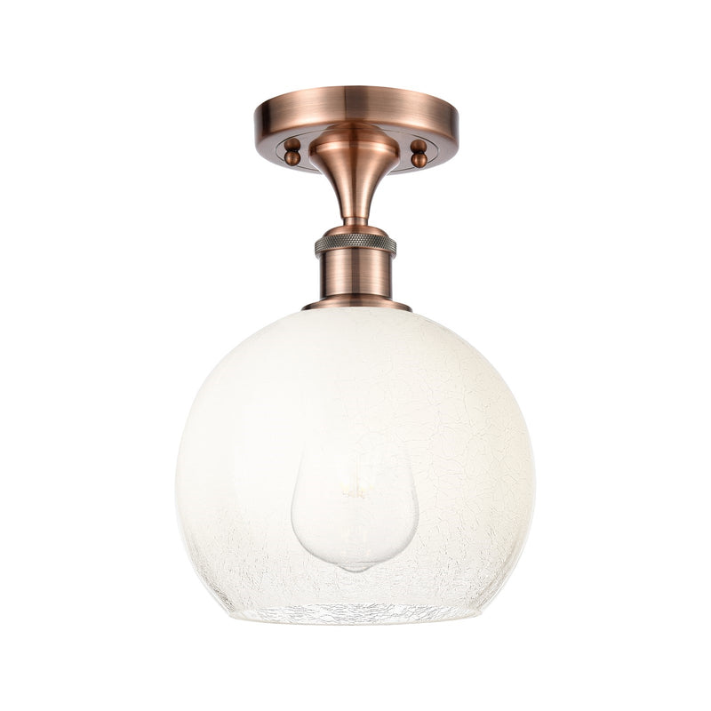 Innovations Brookhaven Globe 8in 1-Light Semi-Flush Mount | Industrial Antique Copper and Opal Glass | Entryway & Hallway | Model 516-1C-AC-G483-8OP