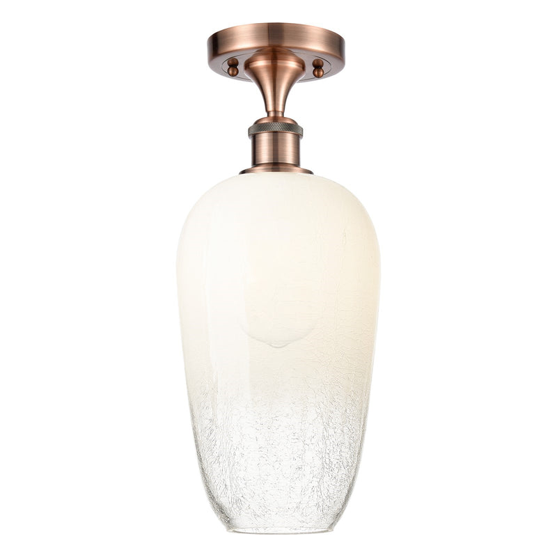 Innovations Brookhaven Flute 7in 1-Light Semi-Flush | Industrial Antique Copper and Opal Glass | Hallway & Bedroom | Model 516-1C-AC-G484-7OP