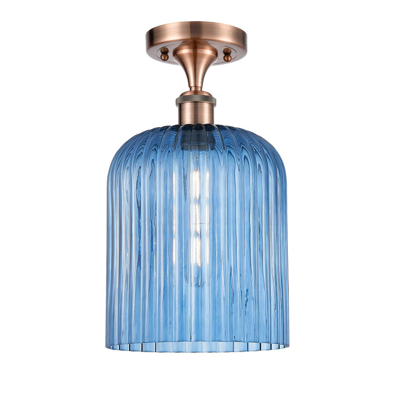 Innovations Bridal Veil 5in 1-Light Semi-Flush | Art Nouveau Antique Copper and Princess Blue Glass | Hallway & Bathroom | Model 516-1C-AC-G559-8BL