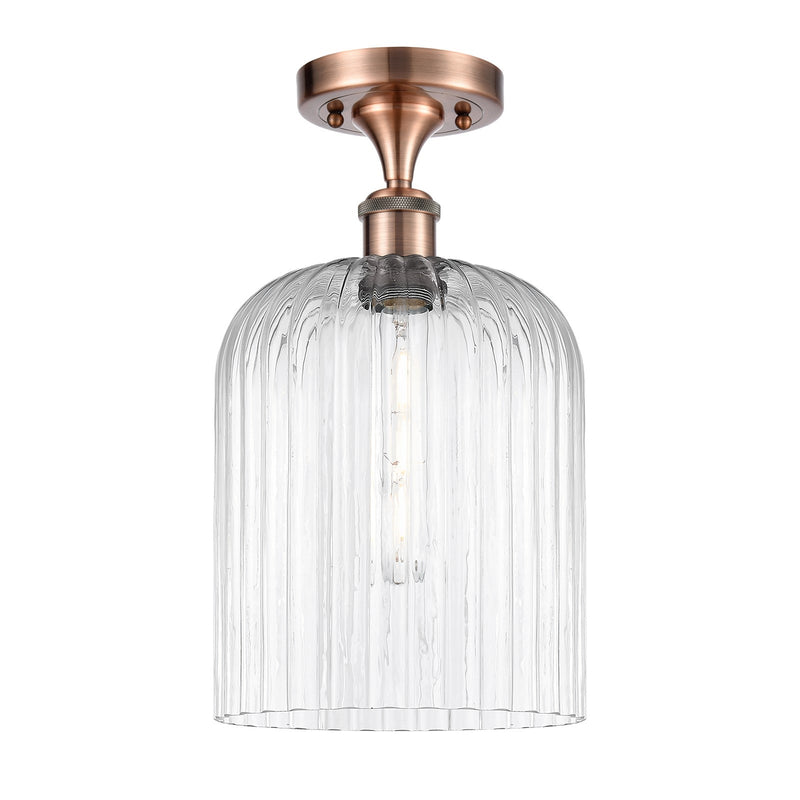 Innovations Bridal Veil 5in 1-Light Semi-Flush | Art Nouveau Antique Copper and Clear Ribbed Glass | Entryway & Hallway | Model 516-1C-AC-G559-8CL