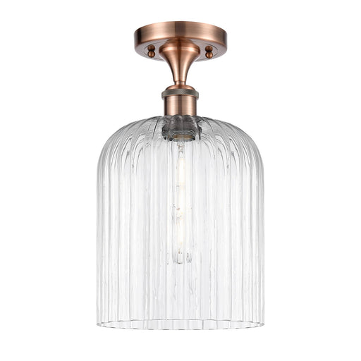 Innovations Bridal Veil 5in 1-Light Semi-Flush | Art Nouveau Antique Copper and Clear Ribbed Glass | Entryway & Hallway | Model 516-1C-AC-G559-8CL