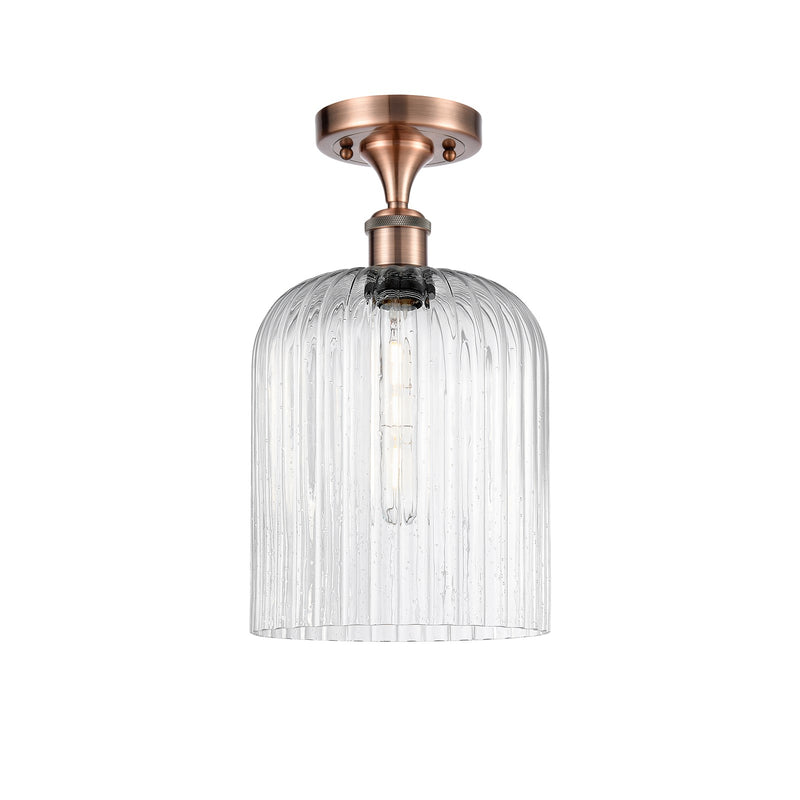 Innovations Bridal Veil 5in 1-Light Semi-Flush | Art Nouveau Antique Copper and Seedy Ribbed Glass | Entryway & Hallway | Model 516-1C-AC-G559-8SDY