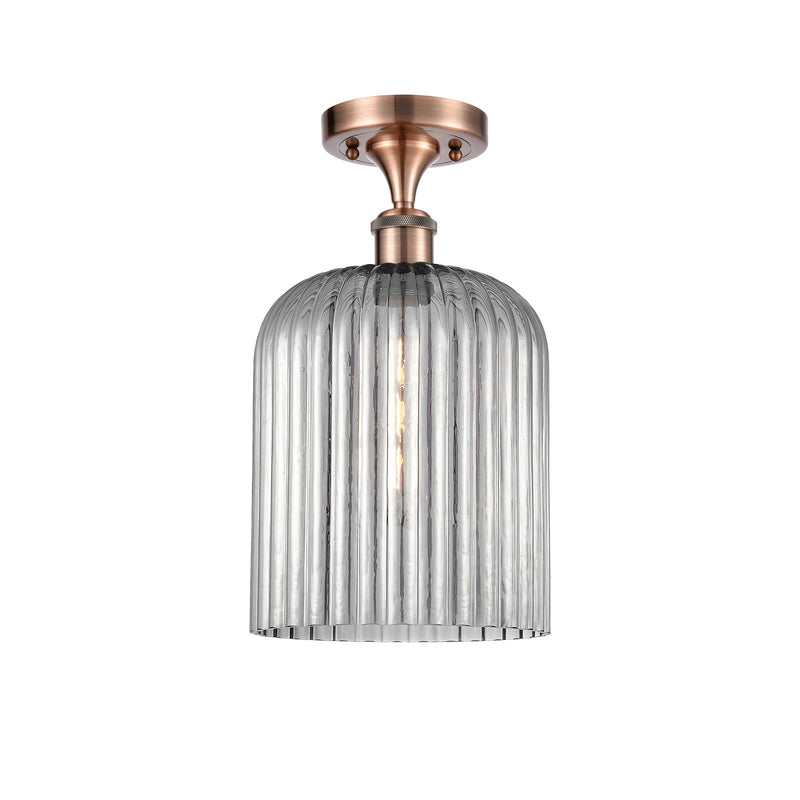 Innovations Bridal Veil 5in 1-Light Semi-Flush | Art Nouveau Antique Copper and Light Smoke Ribbed Glass | Hallway | Model 516-1C-AC-G559-8SM