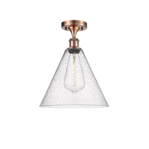 Innovations Berkshire Glass 12in 1-Light LED Semi-Flush | Industrial Antique Copper and Seedy Glass | Kitchen & Dining | Model 516-1C-AC-GBC-124-LED