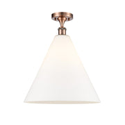 Innovations Berkshire Glass 16in 1-Light LED Semi-Flush | Industrial Antique Copper and Matte White Glass | Kitchen | Model 516-1C-AC-GBC-161-LED