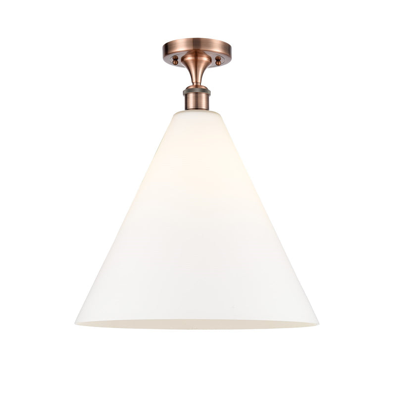 Innovations Berkshire Glass 16in 1-Light LED Semi-Flush | Industrial Antique Copper and Matte White Glass | Kitchen | Model 516-1C-AC-GBC-161-LED
