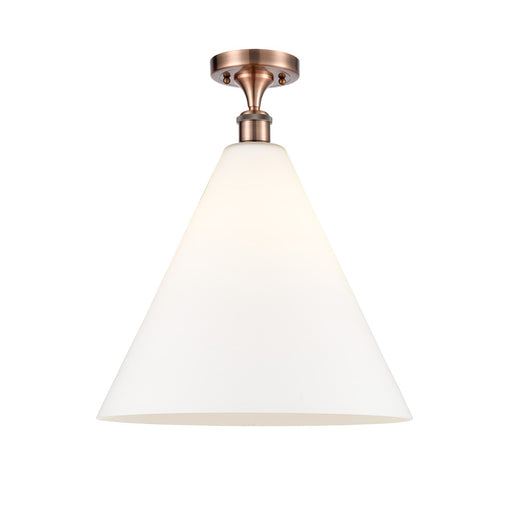 Innovations Berkshire Glass 16in 1-Light LED Semi-Flush | Industrial Antique Copper and Matte White Glass | Kitchen | Model 516-1C-AC-GBC-161-LED