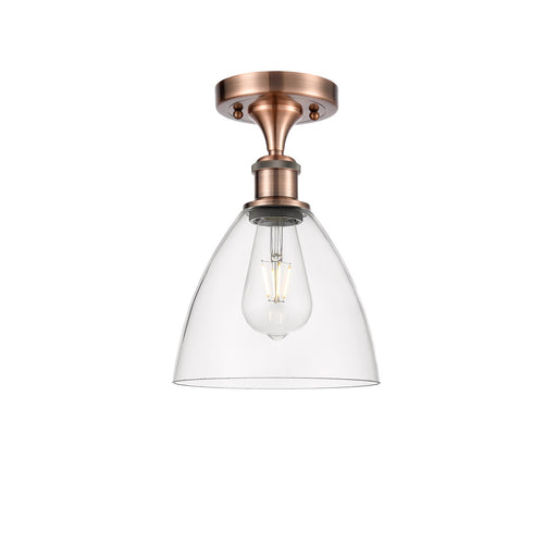 Innovations Lighting Bristol 7.5in 1-Light Semi-Flush Mount | Industrial Antique Copper and Clear Glass | Kitchen | Model 516-1C-AC-GBD-752-LED