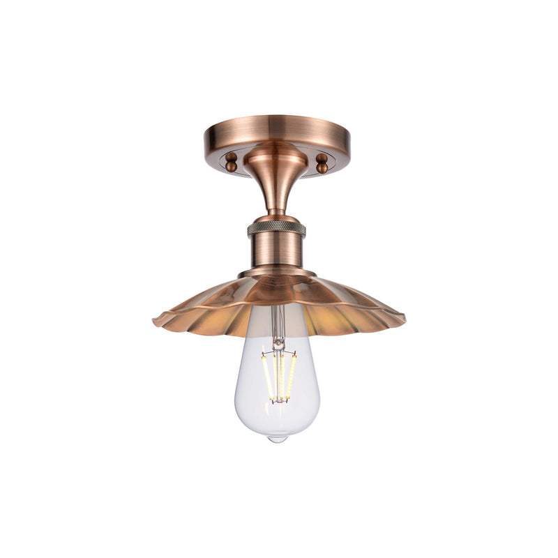 Innovations Lighting Scallop 7.5in 1-Light Semi-Flush Mount | Industrial Antique Copper Metal Shade | Kitchen & Hallway | Model 516-1C-AC-M17-AC