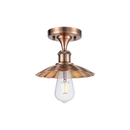 Innovations Lighting Scallop 7.5in 1-Light Semi-Flush Mount | Industrial Antique Copper Metal Shade | Kitchen & Hallway | Model 516-1C-AC-M17-AC