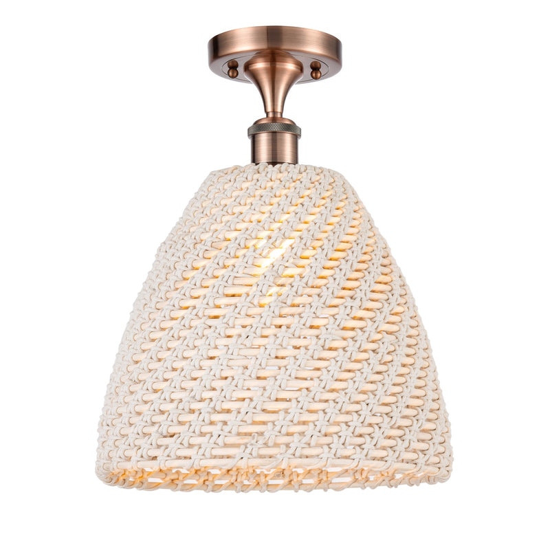 Innovations Bristol Natural 12in 1-Light Semi-Flush | Farmhouse Antique Copper and Natural Fiber Dome Shade | Entryway | Model 516-1C-AC-NBD-12-NAT