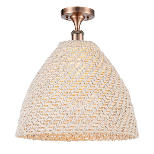 Innovations Bristol Natural 16in 1-Light Semi-Flush | Farmhouse Antique Copper and Natural Fiber Dome Shade | Entryway | Model 516-1C-AC-NBD-16-NAT