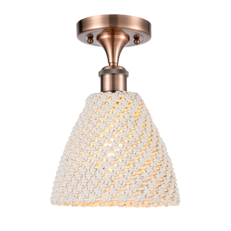 Innovations Bristol Natural 8in 1-Light Semi-Flush | Farmhouse Antique Copper and Natural Fiber Dome Shade | Entryway | Model 516-1C-AC-NBD-75-NAT