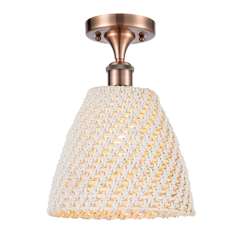 Innovations Bristol Natural 9in 1-Light Semi-Flush | Farmhouse Antique Copper and Natural Fiber Dome Shade | Entryway | Model 516-1C-AC-NBD-9-NAT