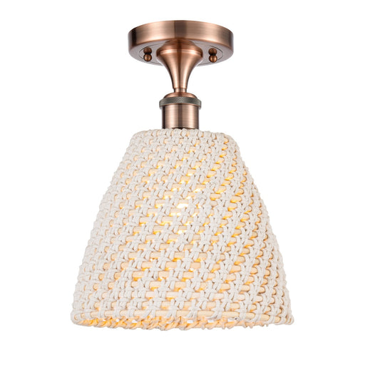Innovations Bristol Natural 9in 1-Light Semi-Flush | Farmhouse Antique Copper and Natural Fiber Dome Shade | Entryway | Model 516-1C-AC-NBD-9-NAT