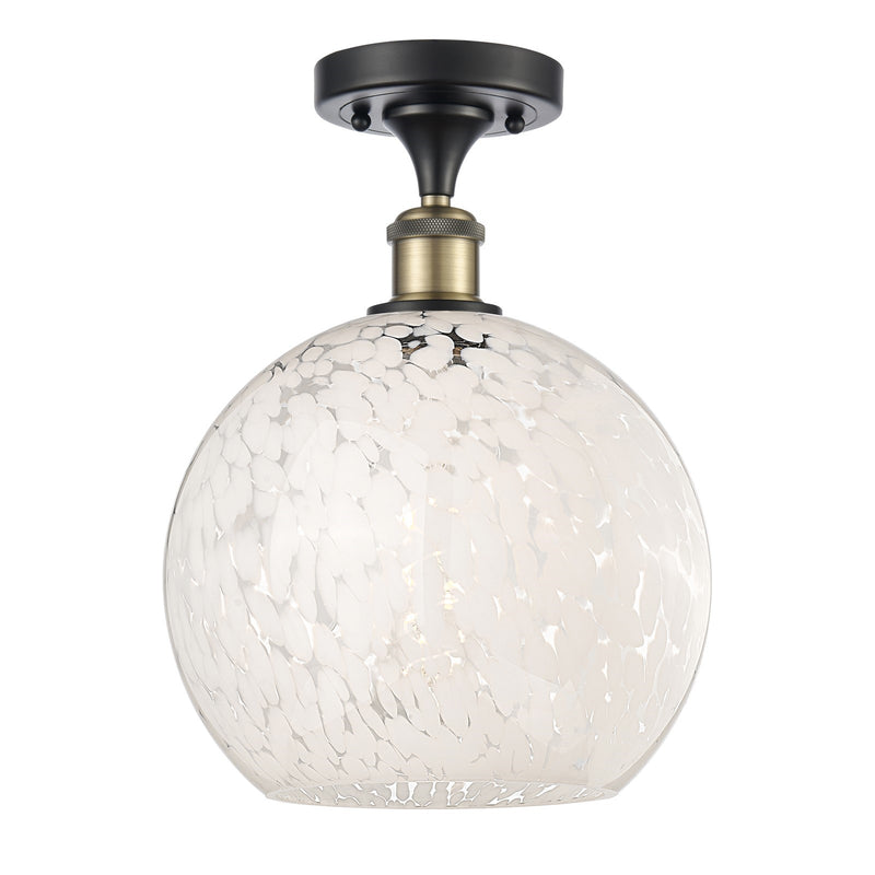Innovations Ballston 10in 1-Light Semi-Flush Mount | Art Nouveau Black Antique Brass and White Mouchette Glass | Model 516-1C-BAB-G1216-10WM