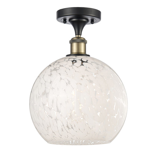 Innovations Ballston 10in 1-Light Semi-Flush Mount | Art Nouveau Black Antique Brass and White Mouchette Glass | Model 516-1C-BAB-G1216-10WM